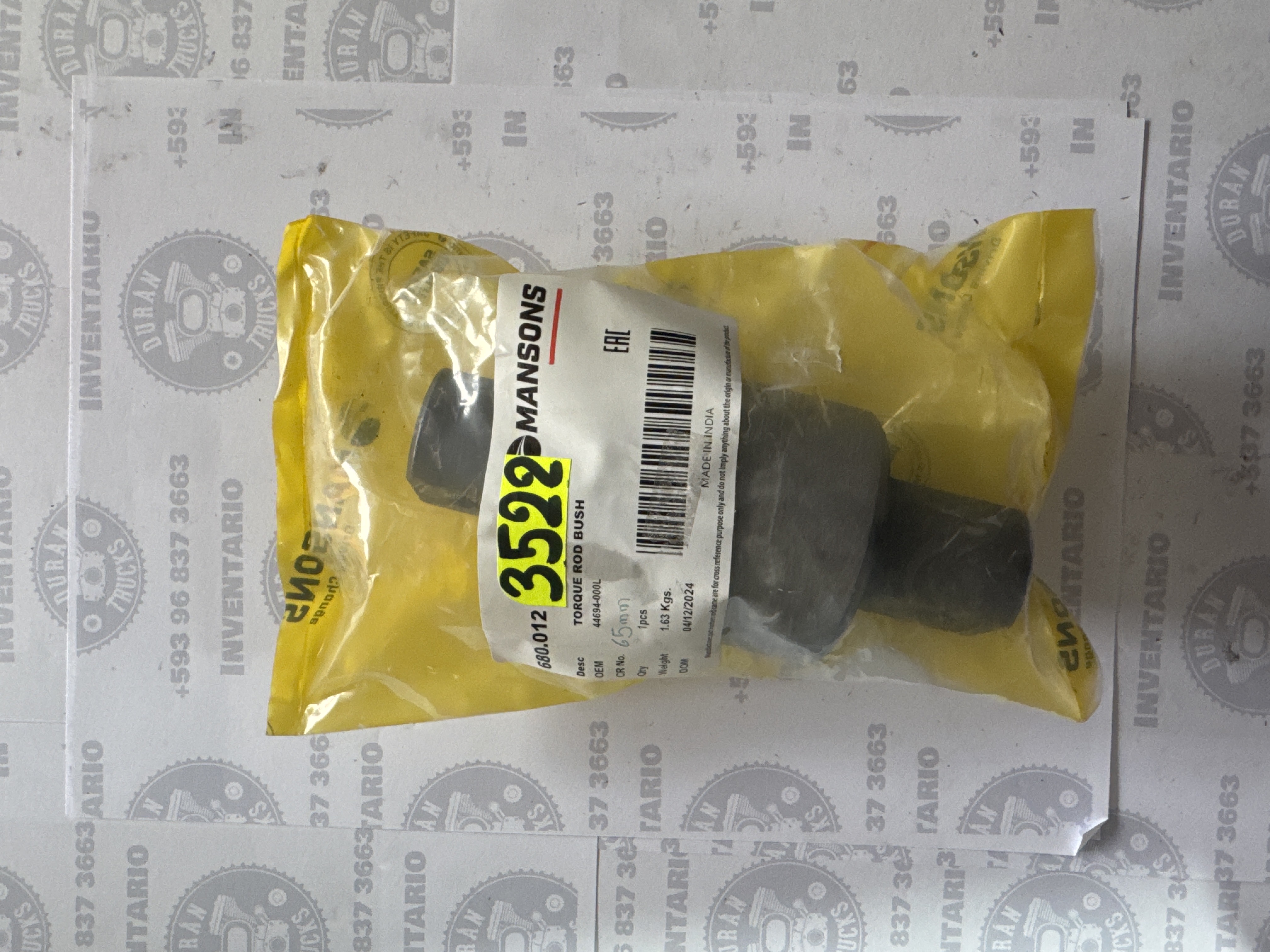 BOCIN/BUJE DEL TEMPLADOR DE CORONA 65mm